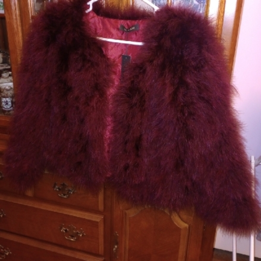 Luxurious Burgundy Faux Fur Jacket